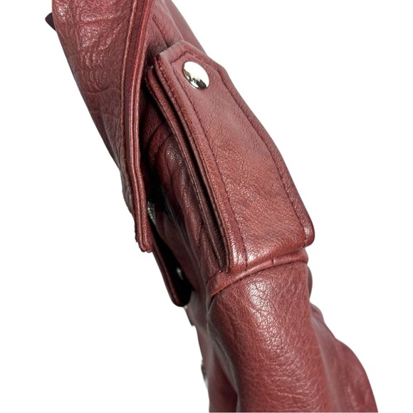 ALL SAINTS HADI CHERRY TUSCAN RED ZIP UP BUFFALO LEATHER BIKER MOTO JACKET - Picture 14 of 16